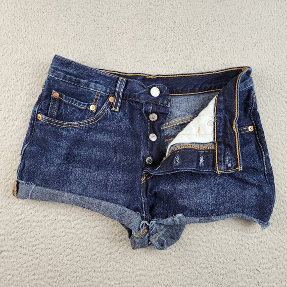 Levi's Shorts Womens 27 Blue Jeans 501 Dark Denim Cut Off High Waist Button Fly - Picture 3 of 11